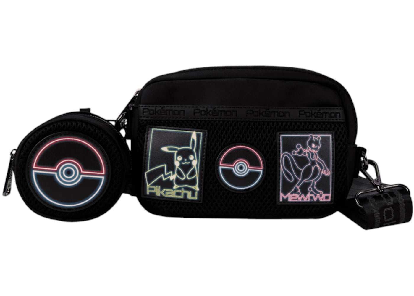 Loungefly Pokémon Pikachu & Mewtwo Glow Sling Crossbody Bag Black
