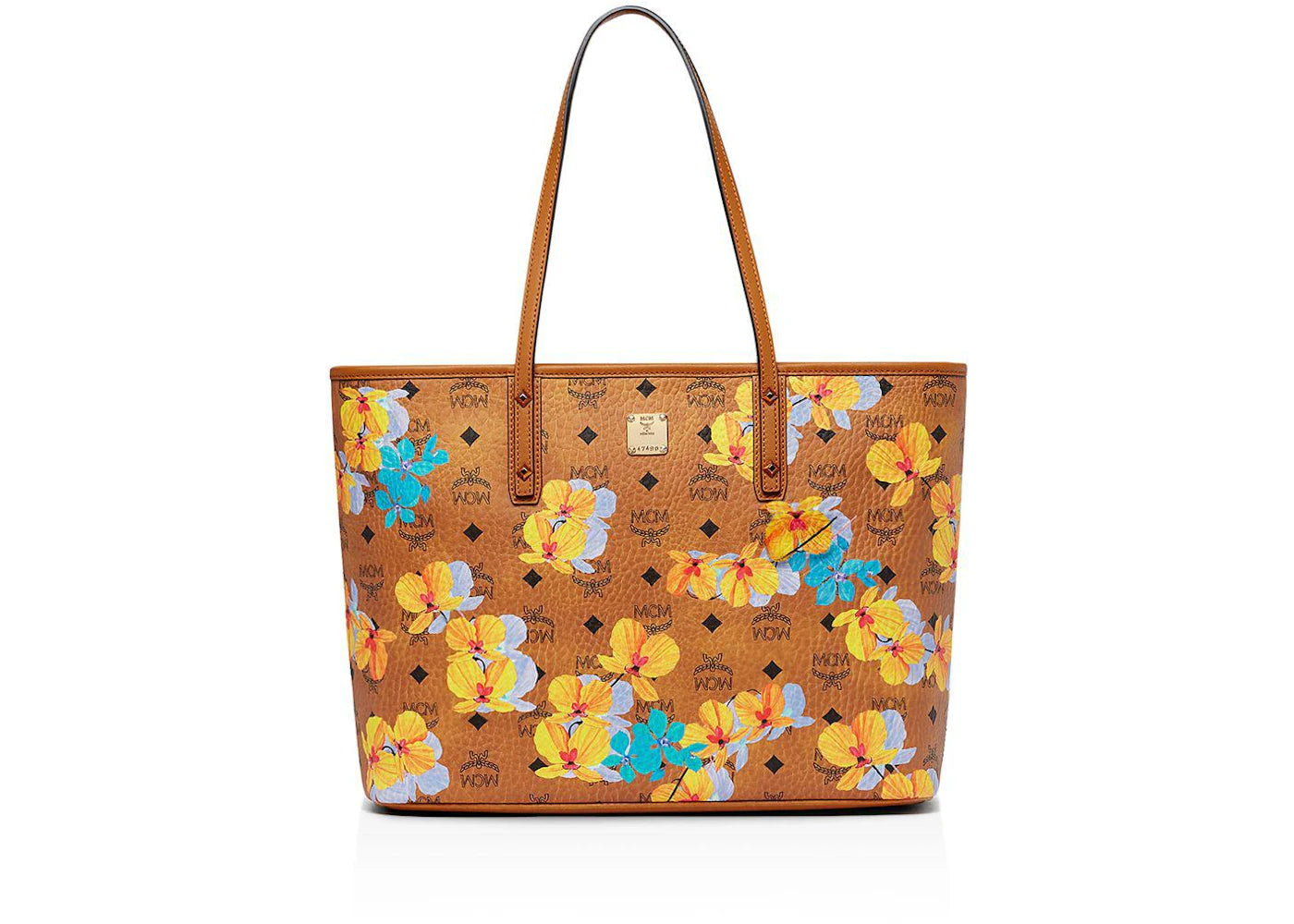 MCM Anya Top Zip Shopper Visetos Flower Medium Cognac