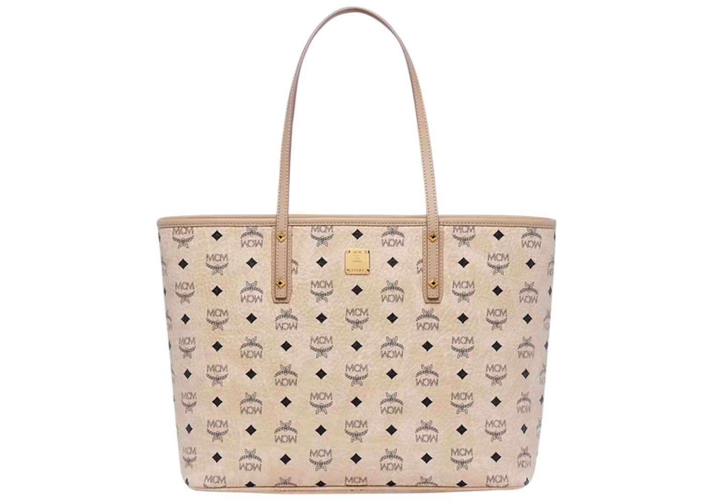 MCM Anya Top Zip Shopper Visetos Medium Beige