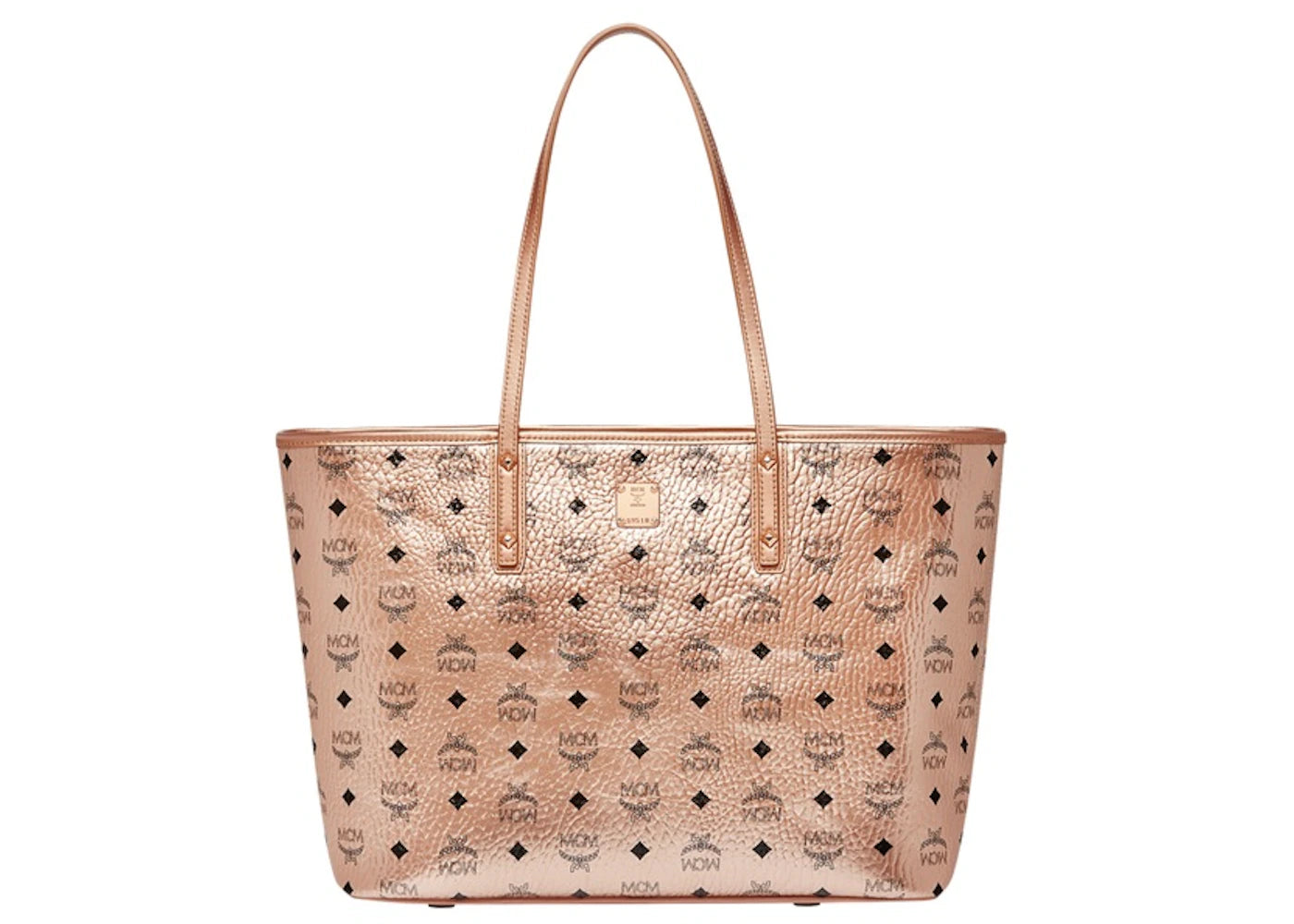 MCM Anya Top Zip Shopper Visetos Medium Champagne Gold