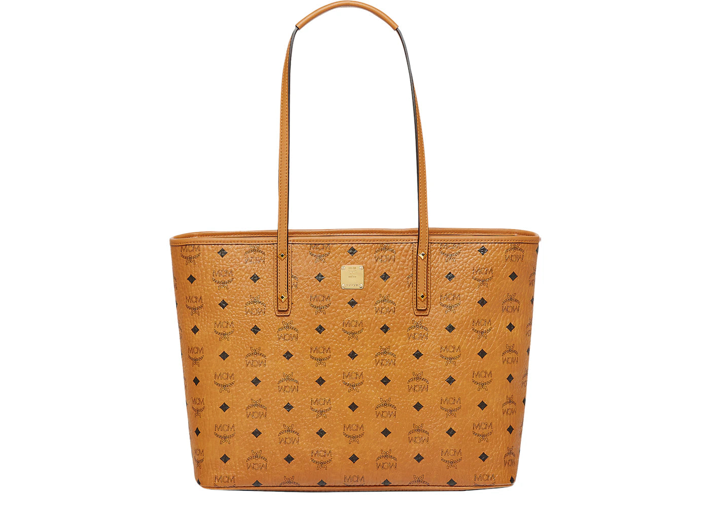 MCM Anya Top Zip Shopper Visetos Medium Cognac