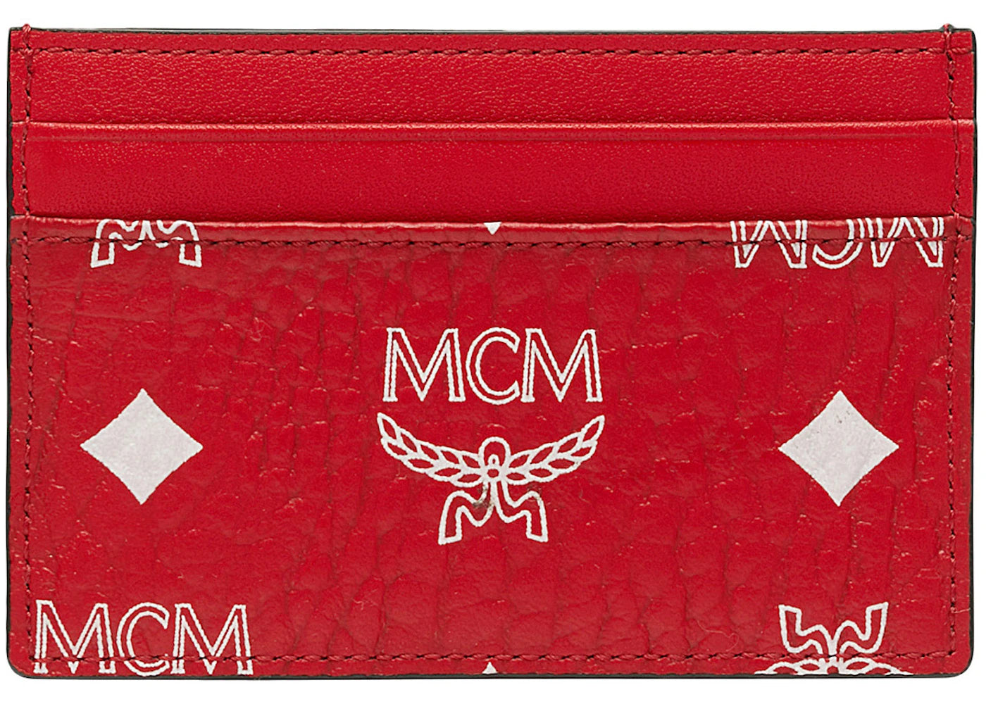 MCM Card Case White Visetos Mini Viva Red