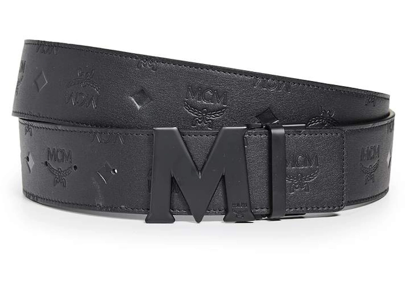 MCM Claus Black M Belt Monogram Leather 1.75W 51In/130Cm Black