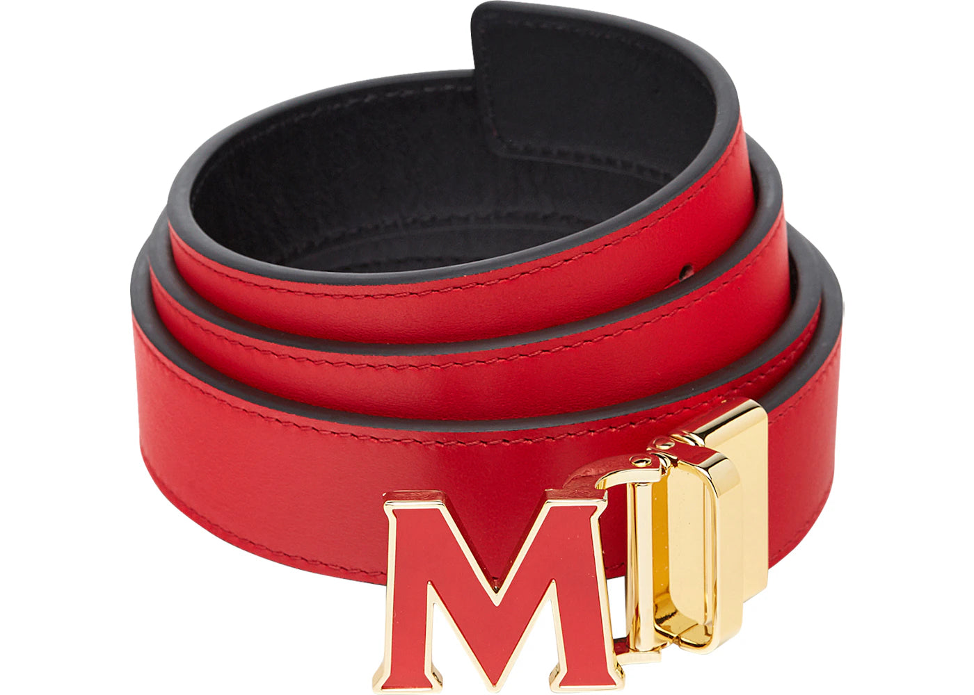 MCM Claus Enamel M Reversible Belt 1.2W Ruby Red/Black