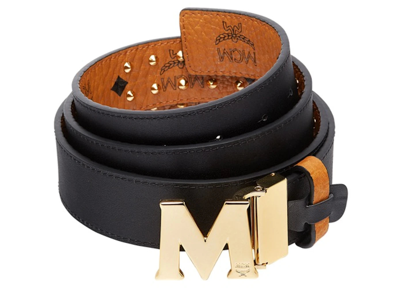 MCM Claus Flat M Belt Visetos Studded Outline 1.5W One Size Cognac