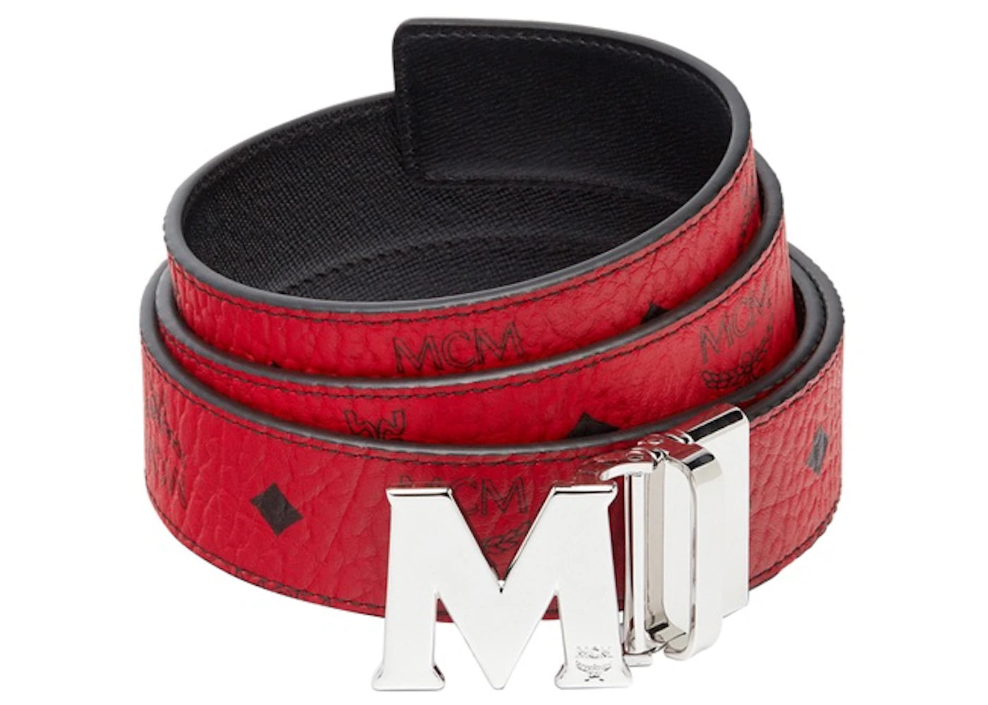 MCM Claus M Reversible Belt Visetos 1.5W 51In/130Cm Ruby Red