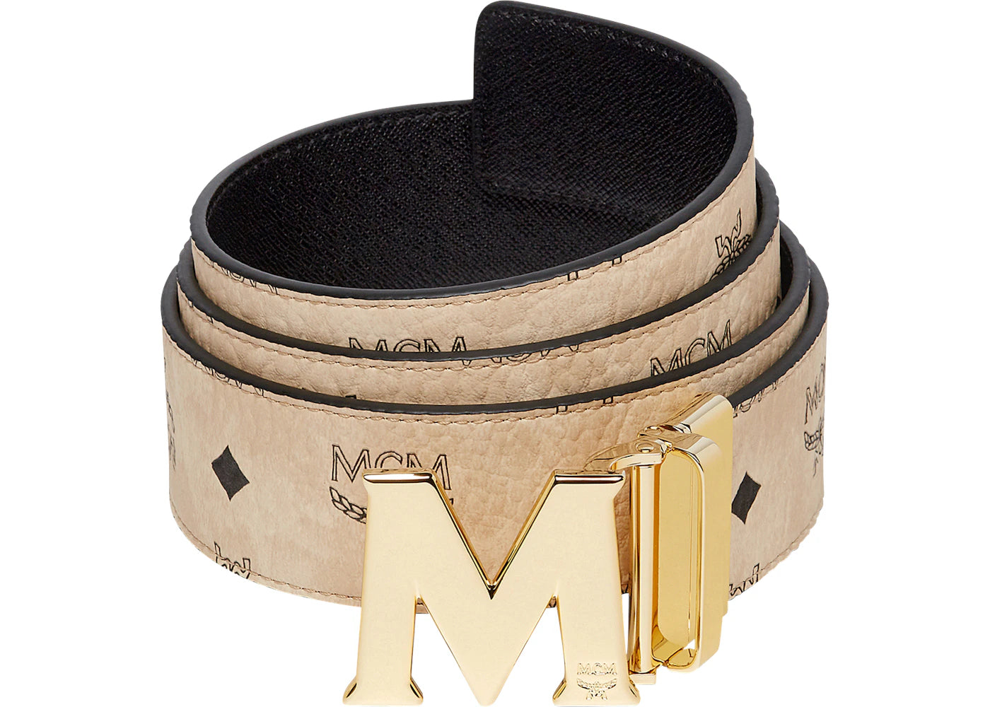 MCM Claus M Reversible Belt Visetos 1.75W 51In/130Cm Beige