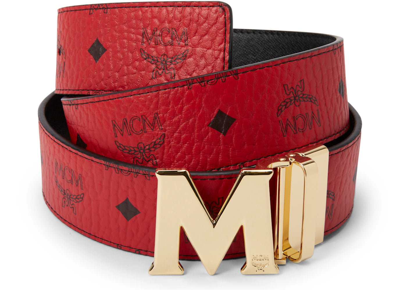 MCM Claus M Reversible Belt Visetos 1.75W 51In/130Cm Ruby Red