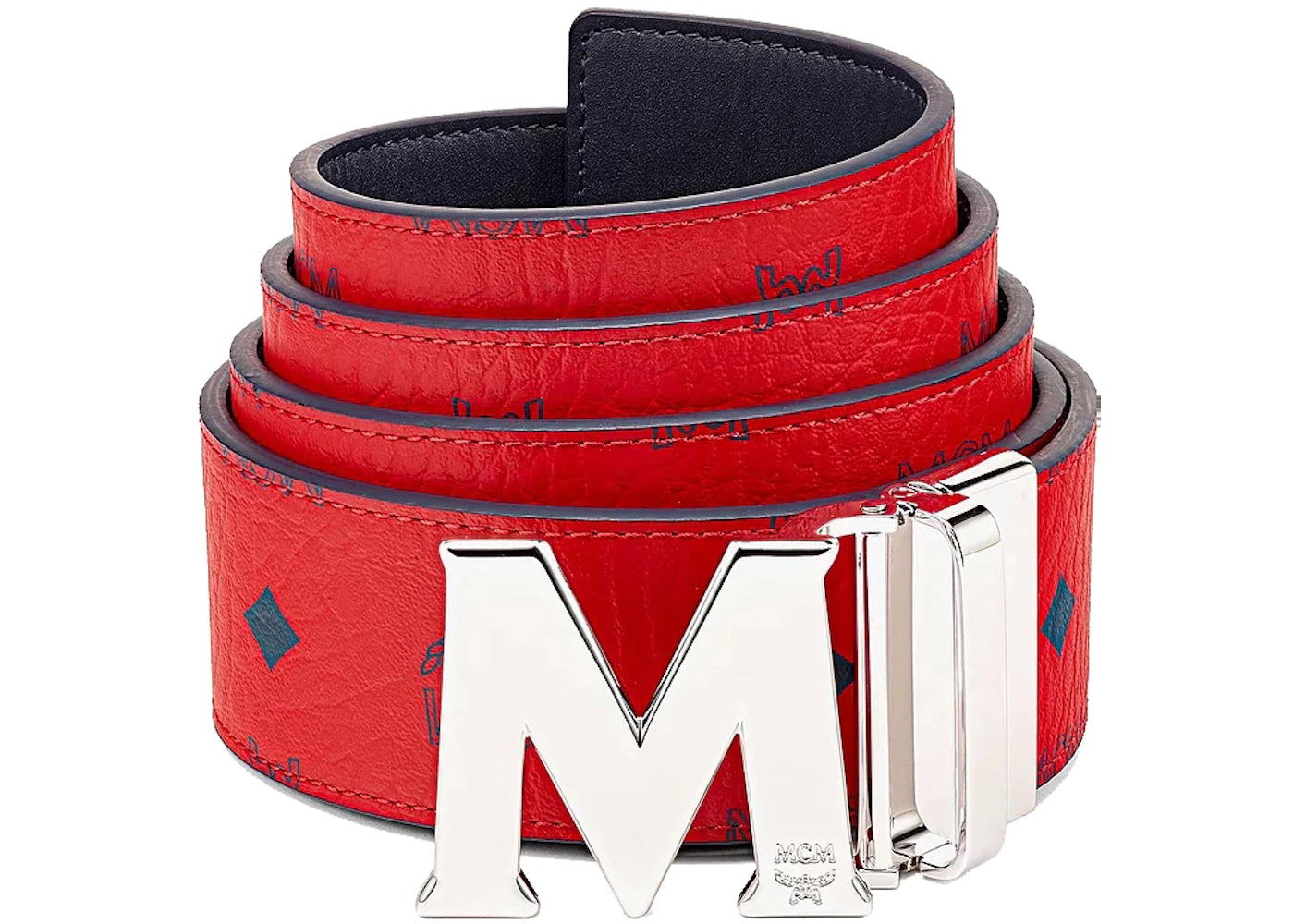 MCM Claus M Reversible Belt Visetos Monogram Red/Silver