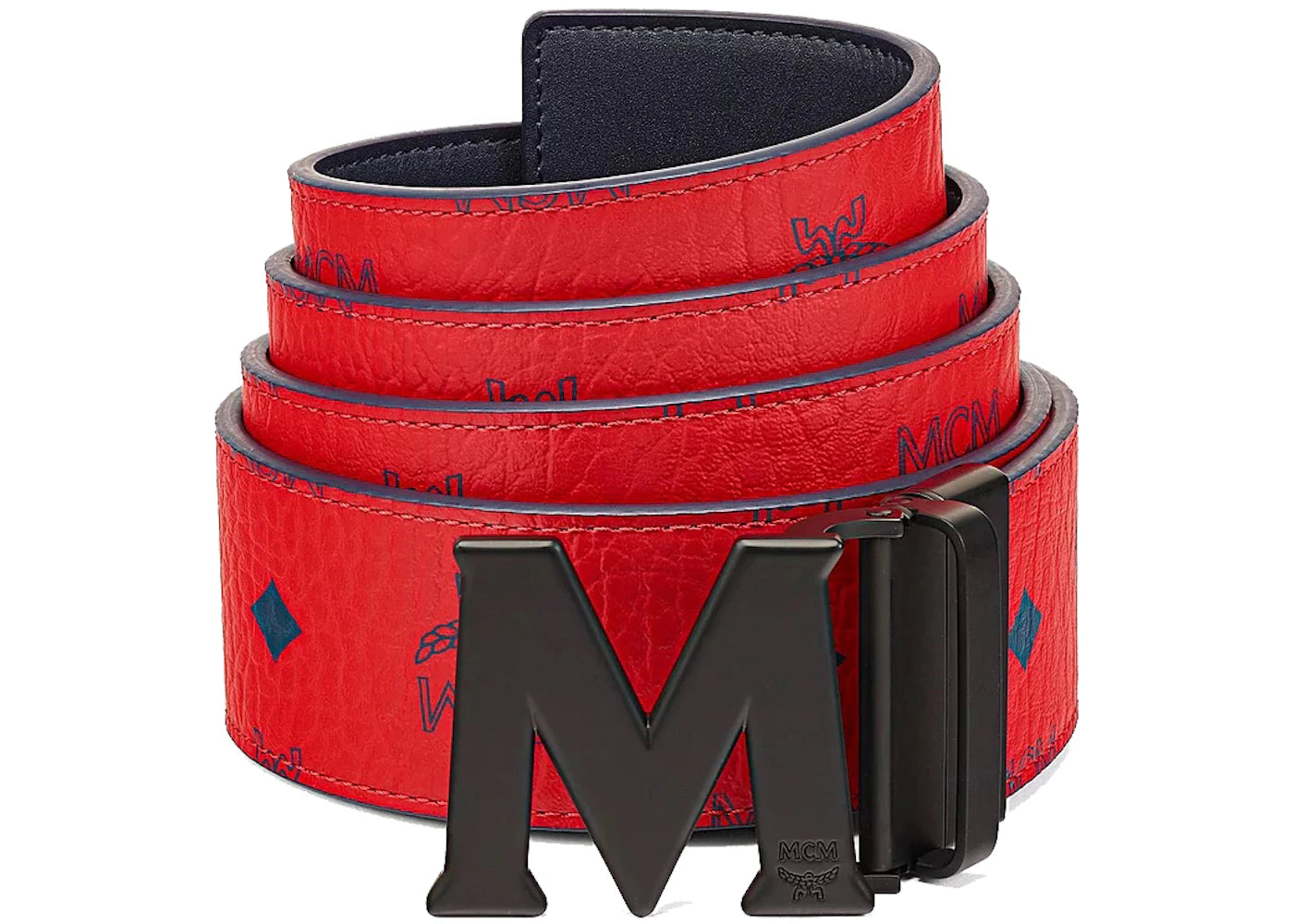 MCM Claus M Reversible Belt Visetos Monogram Red