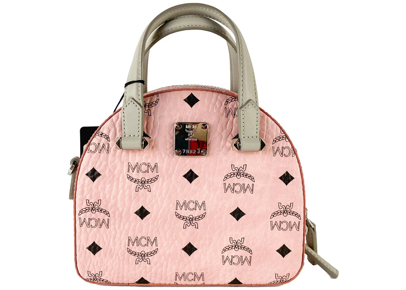 MCM Diamond Logo Visetos Mini Round Top Tote Bag Soft Pink