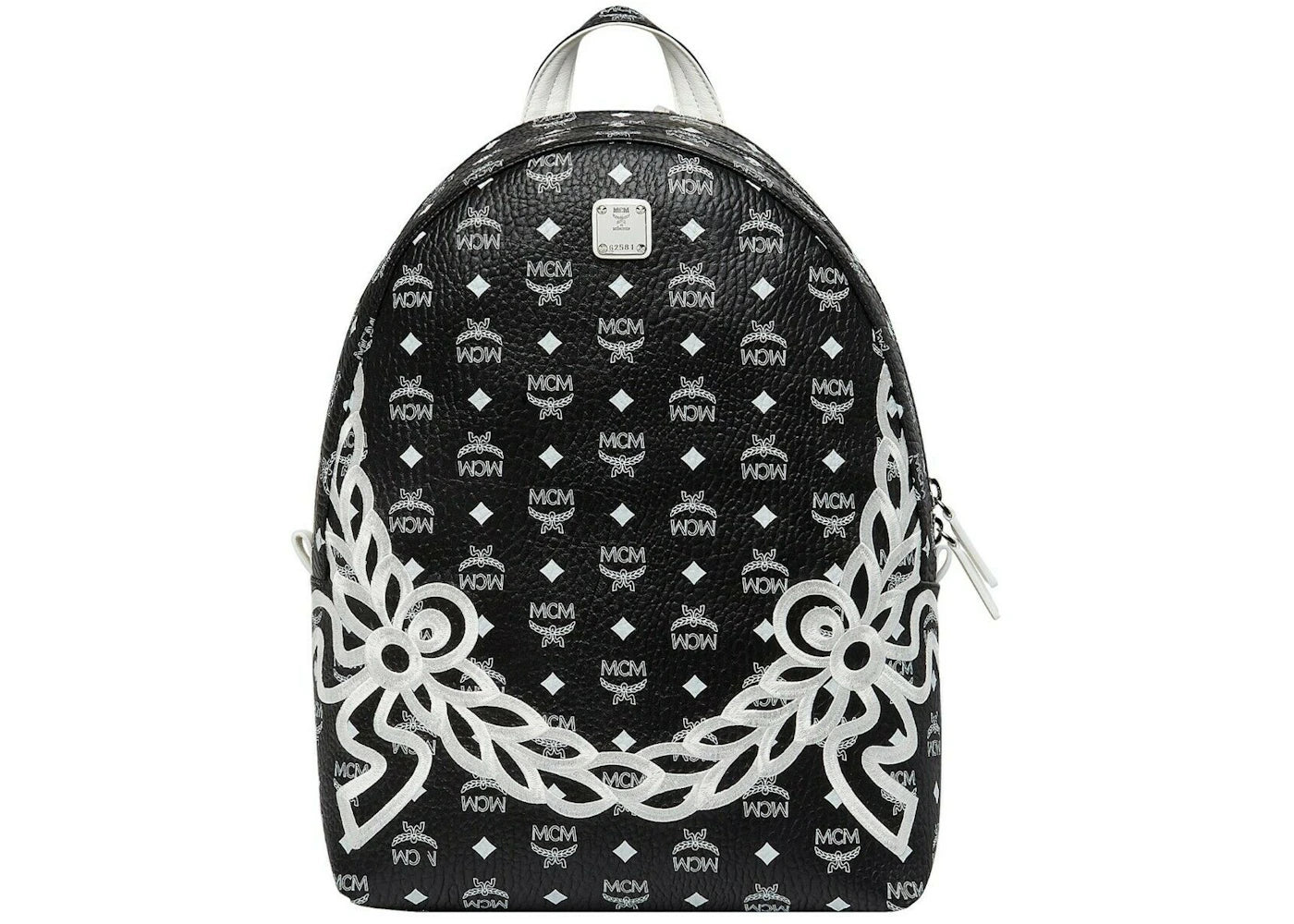 MCM Dietrich Laurel Backpack Visetos White Logo Medium Black