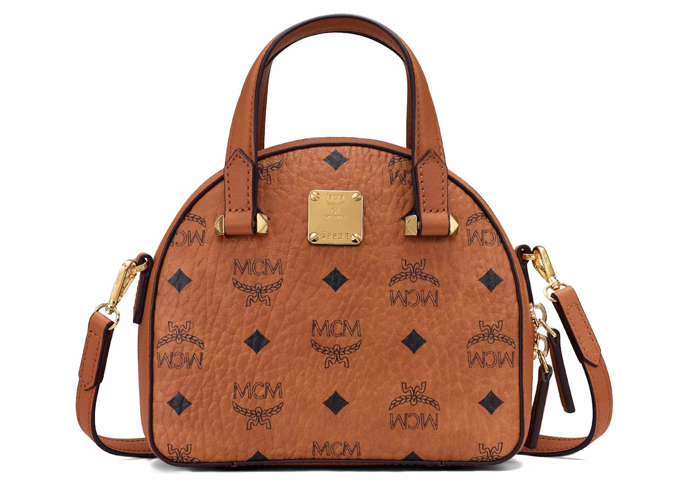 MCM Essential Half Moon Tote Visetos Mini Cognac