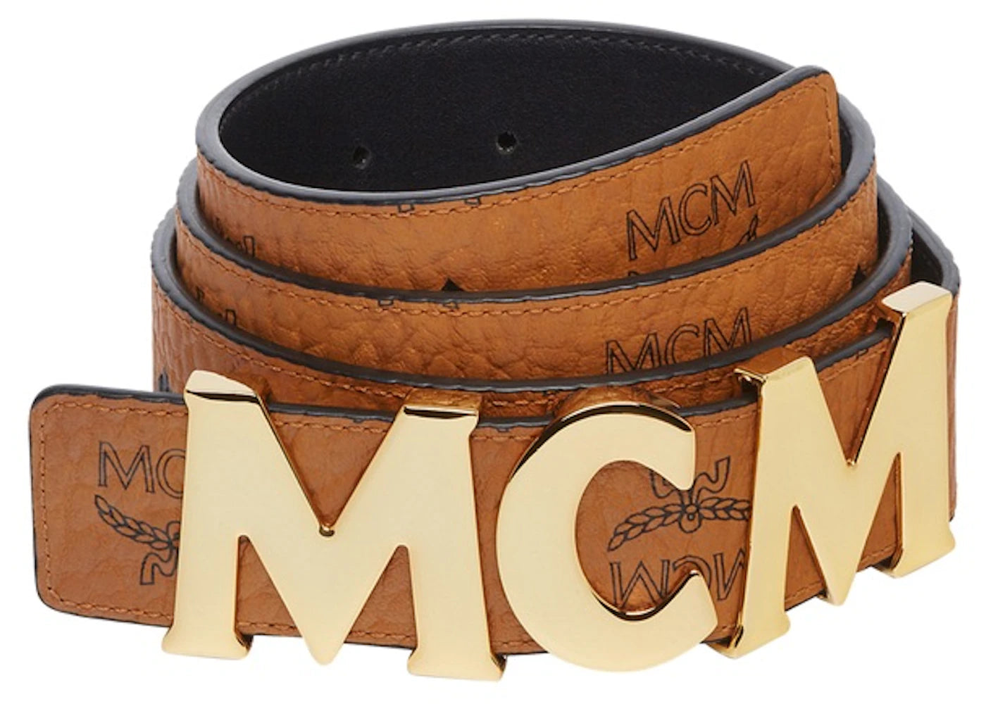 MCM Letter Belt Visetos 1.5W 47In/120Cm Cognac