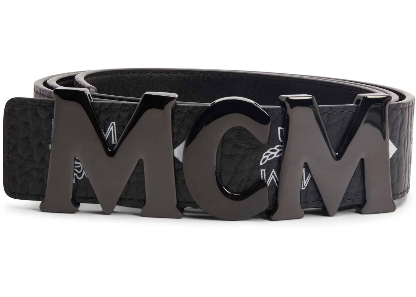 MCM Letter Belt Visetos White Logo 1.5W 47In/120Cm Black