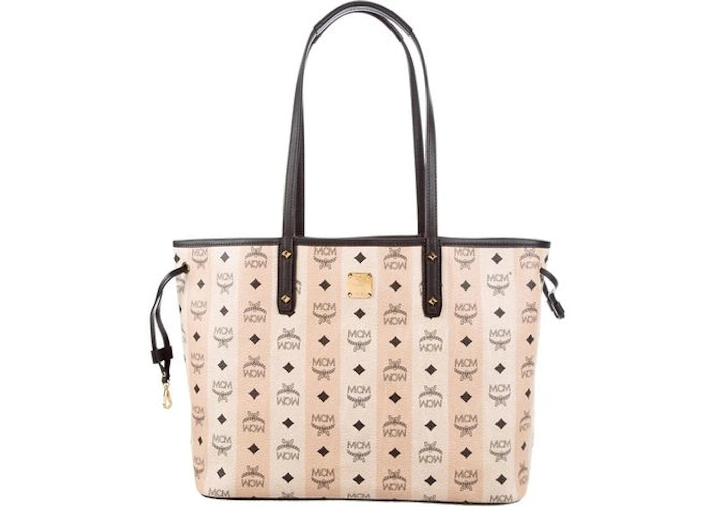MCM Liz Shopper Reversible Tote Visetos Stripe Medium Beige/Black