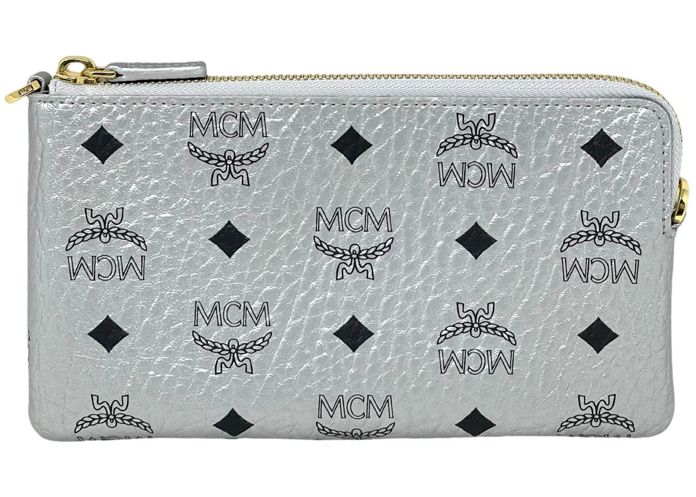 MCM Logo Crossbody Bag Monogram Silver