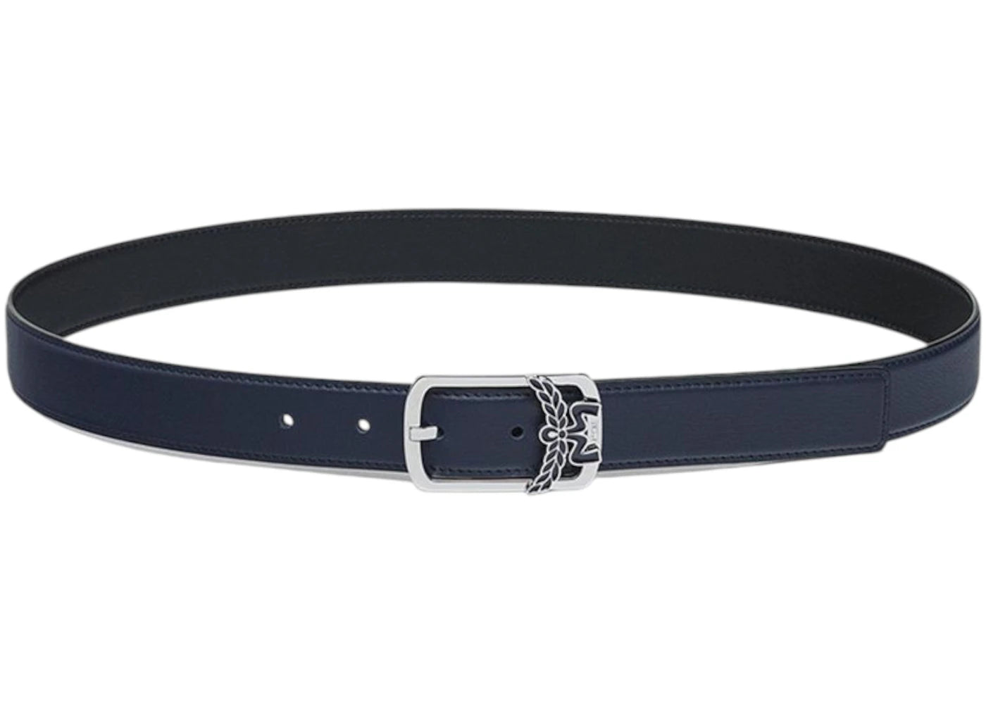 MCM Logo Leather Belt Navy/Black
