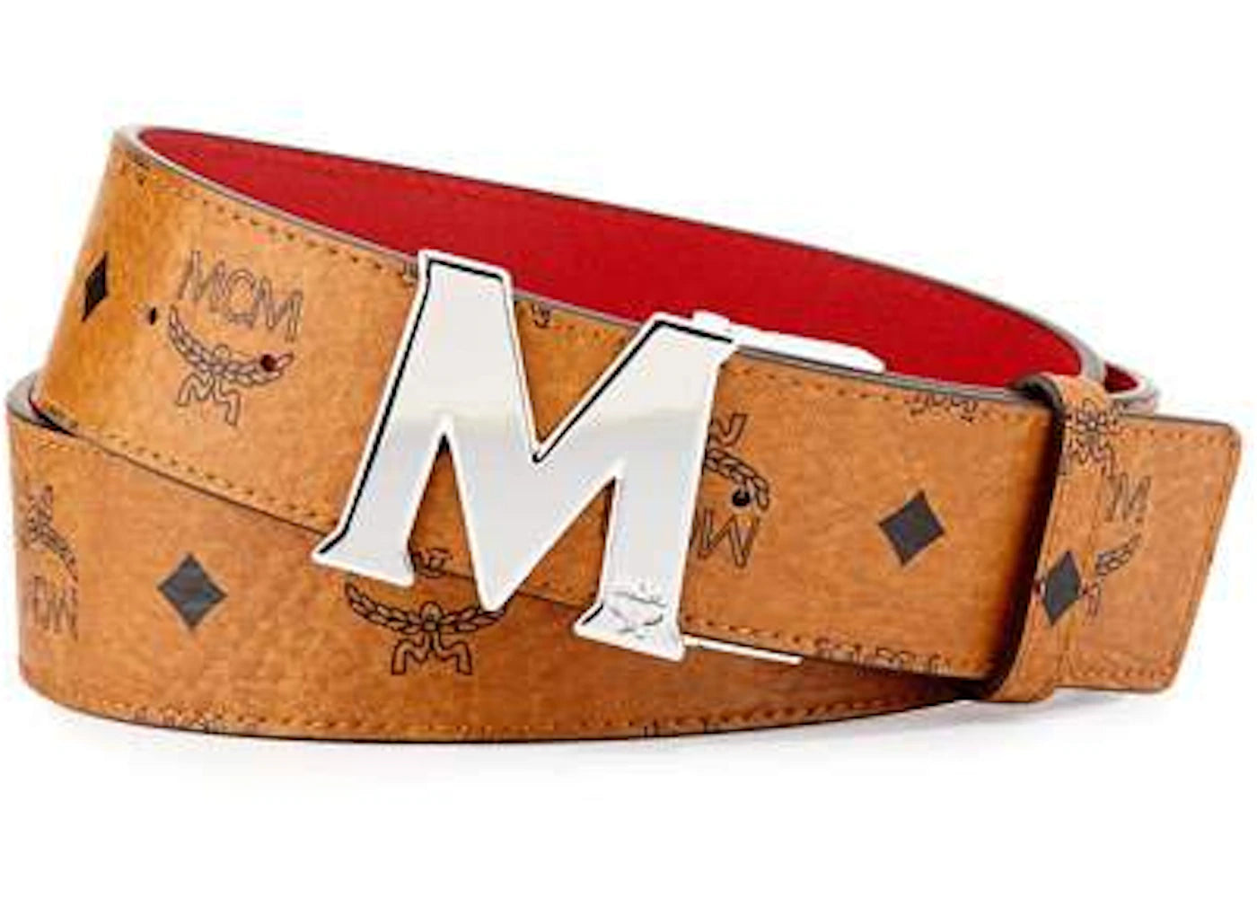 MCM M Reversible Belt Visetos Cognac/Red