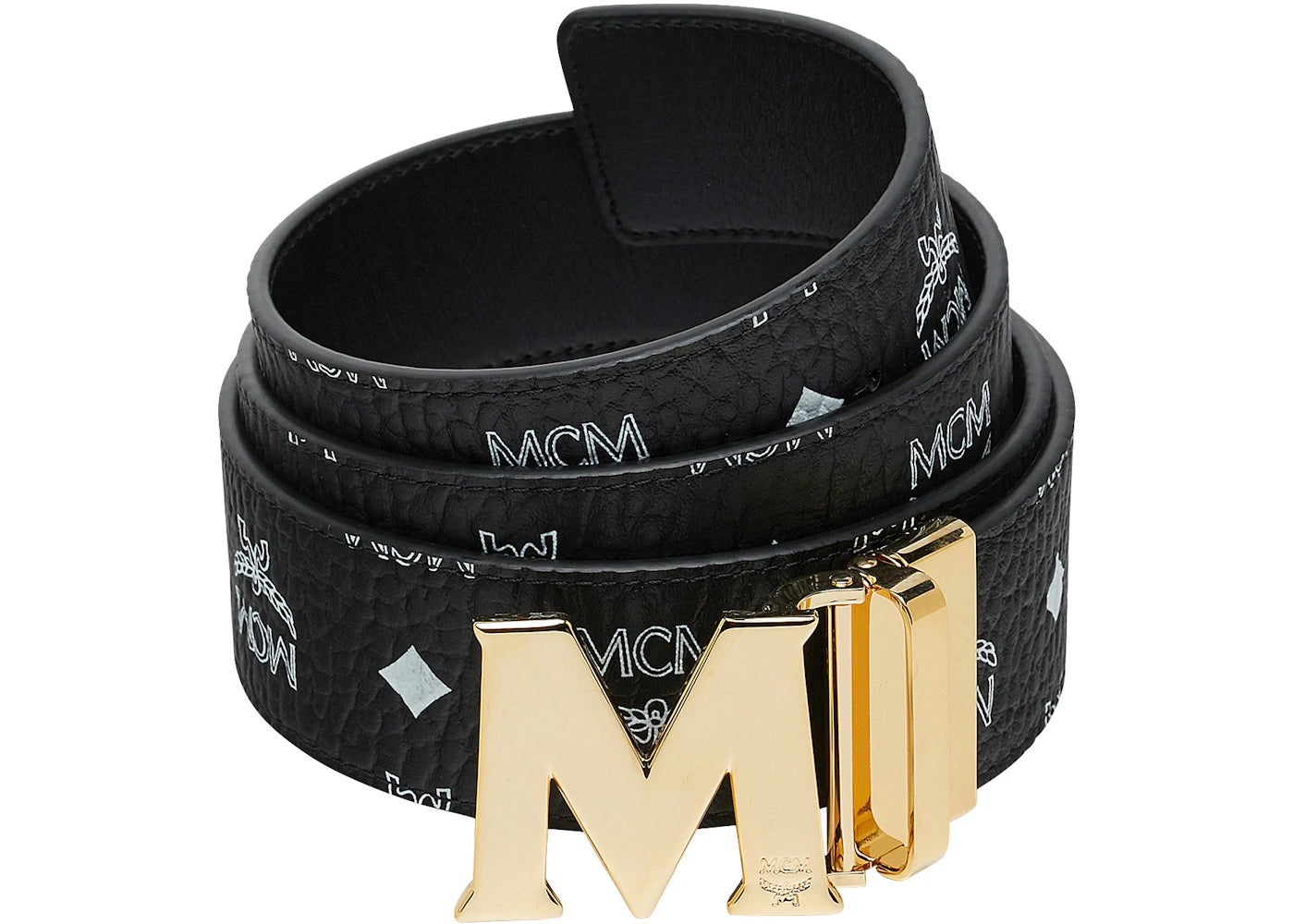 MCM M Reversible Belt White Visetos 1.75" Black