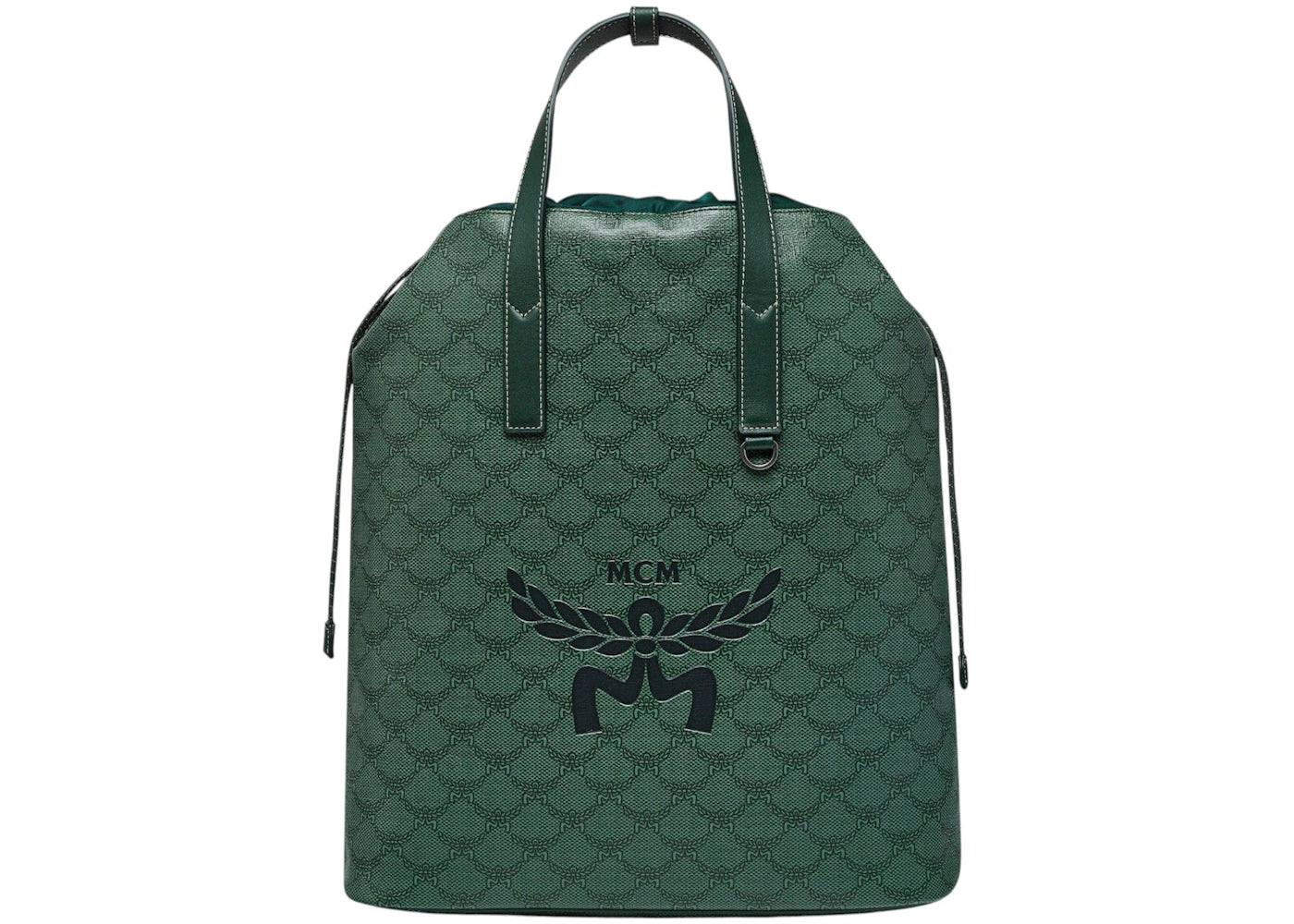 MCM Medium Himmel Drawstring Lauretos Backpack Green