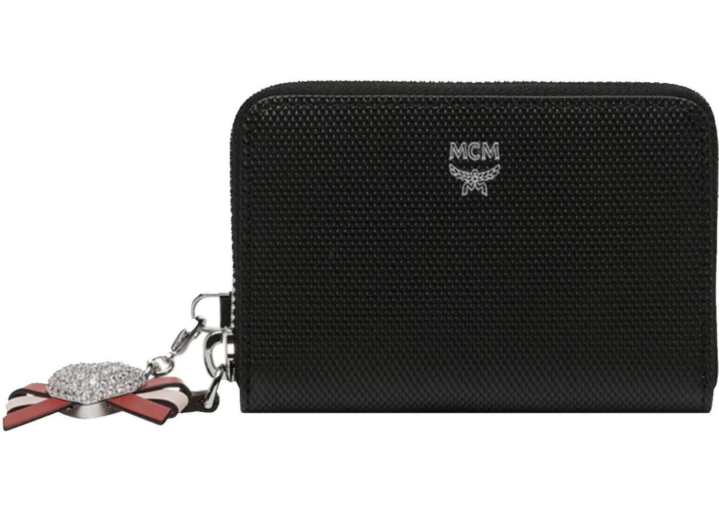 MCM Mina Heart Charm Card Wallet Leather Black