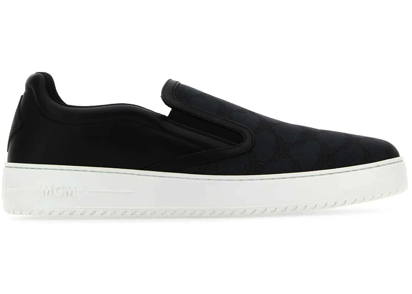MCM Monogram-Print Leather Slip-On Black Grey