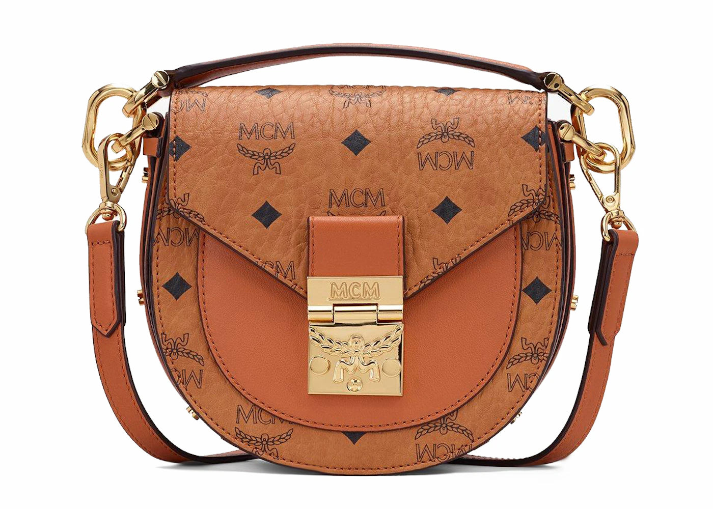 MCM Patricia Shoulder Bag Visetos Leather Mini Cognac