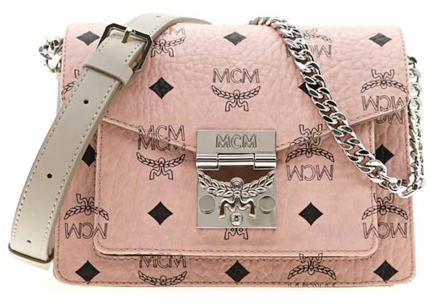 MCM Patricia Visetos Mini Flap Lock Crossbody Soft Pink