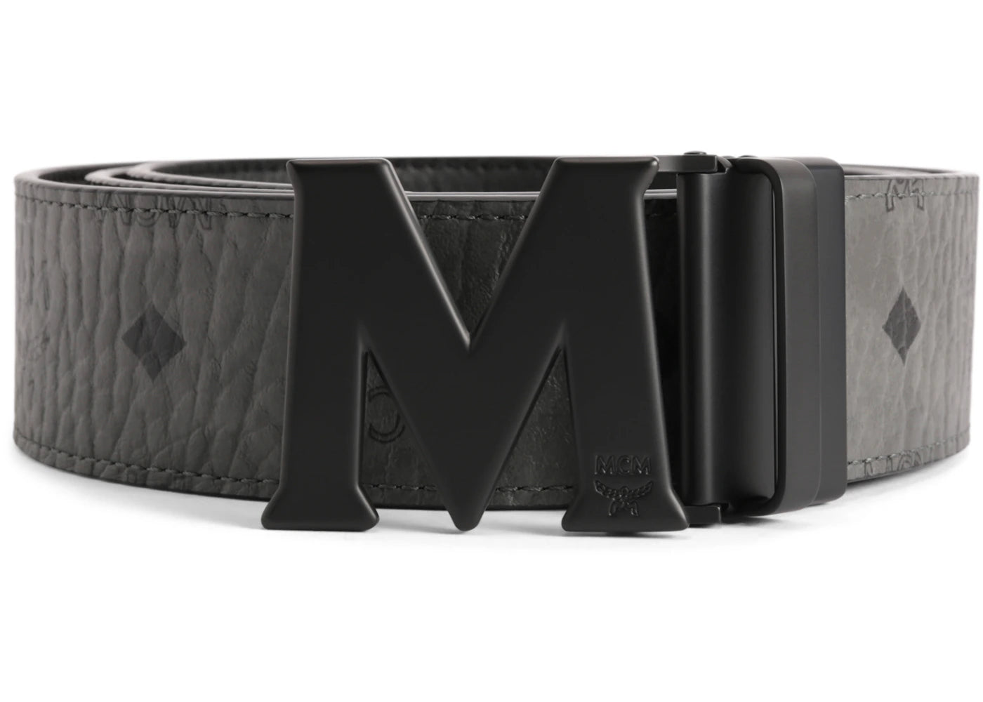 MCM Reversible Belt Visetos Matte Black 1.75W Phantom Grey