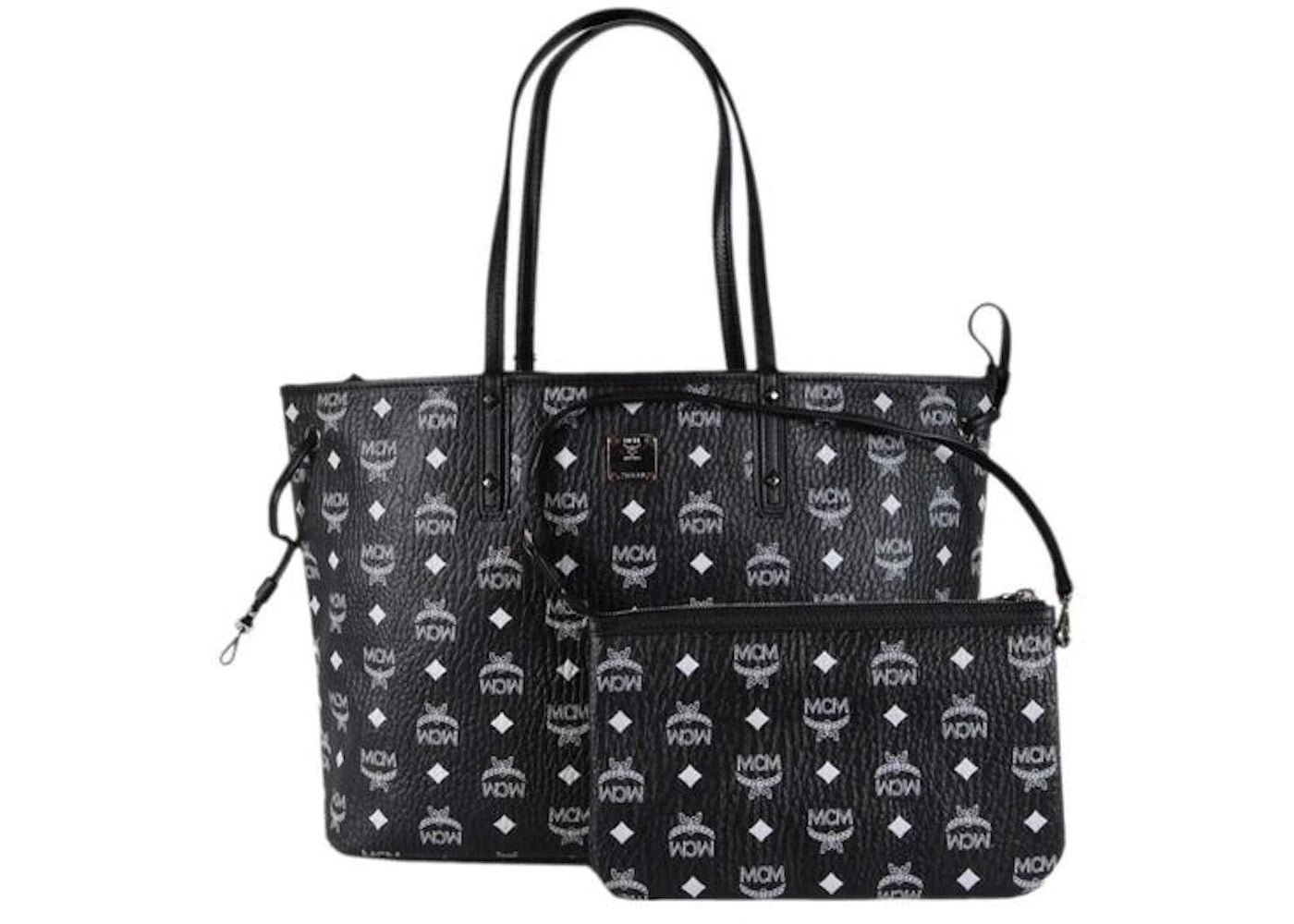 MCM Reversible Liz Shopper Visetos White Logo Medium Black