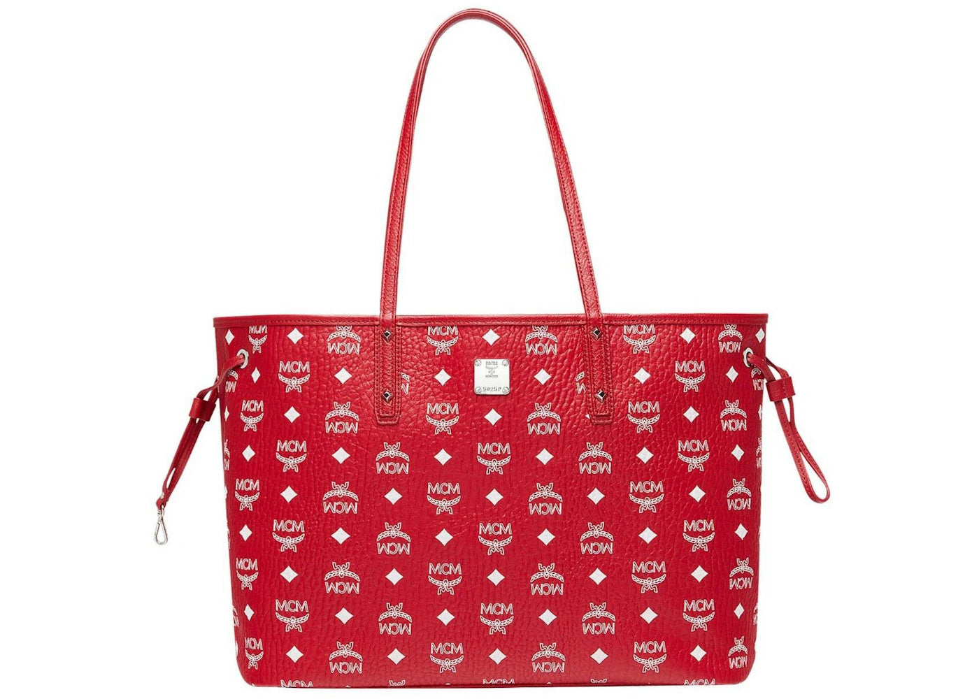 MCM Reversible Liz Shopper White Logo Medium Ruby Red