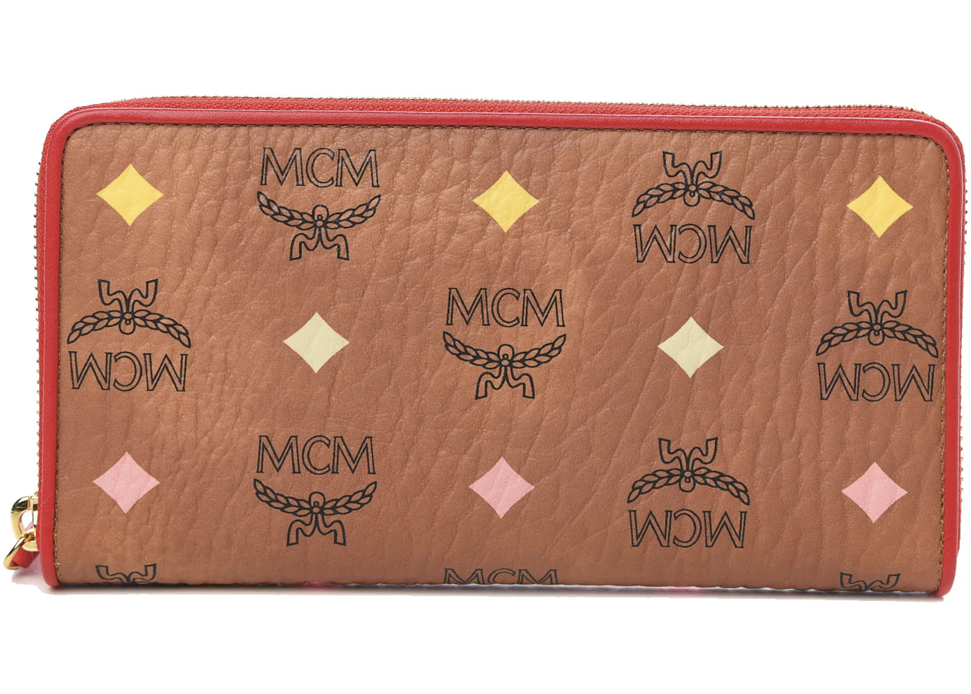 MCM Skyoptic Visetos Zip Around Wallet Cognac Red