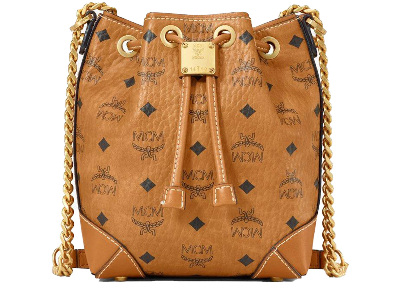 MCM Soft Berlin Drawstring Bag Mini Visetos Cognac