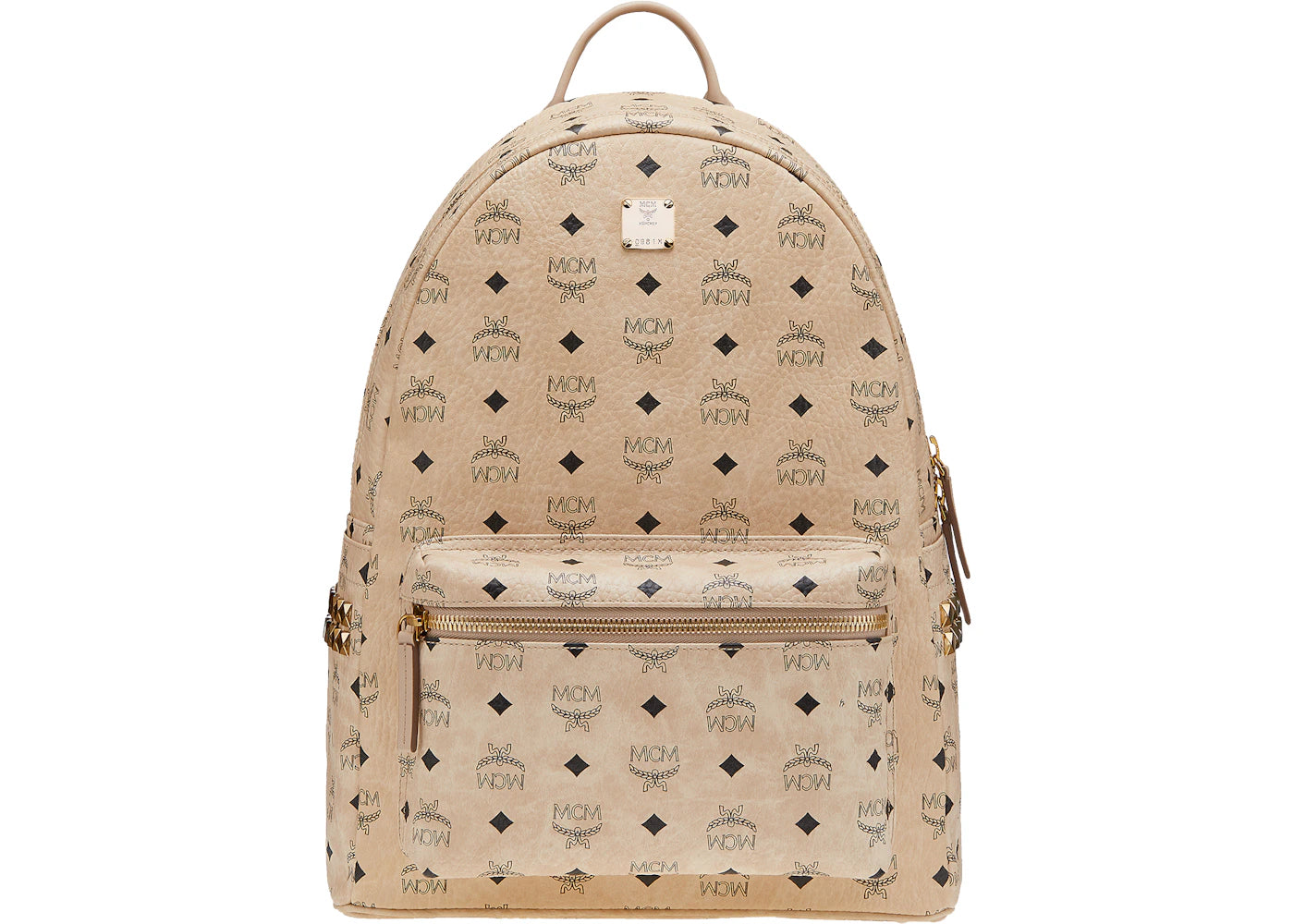 MCM Stark Backpack Visetos Side Studs Medium Beige