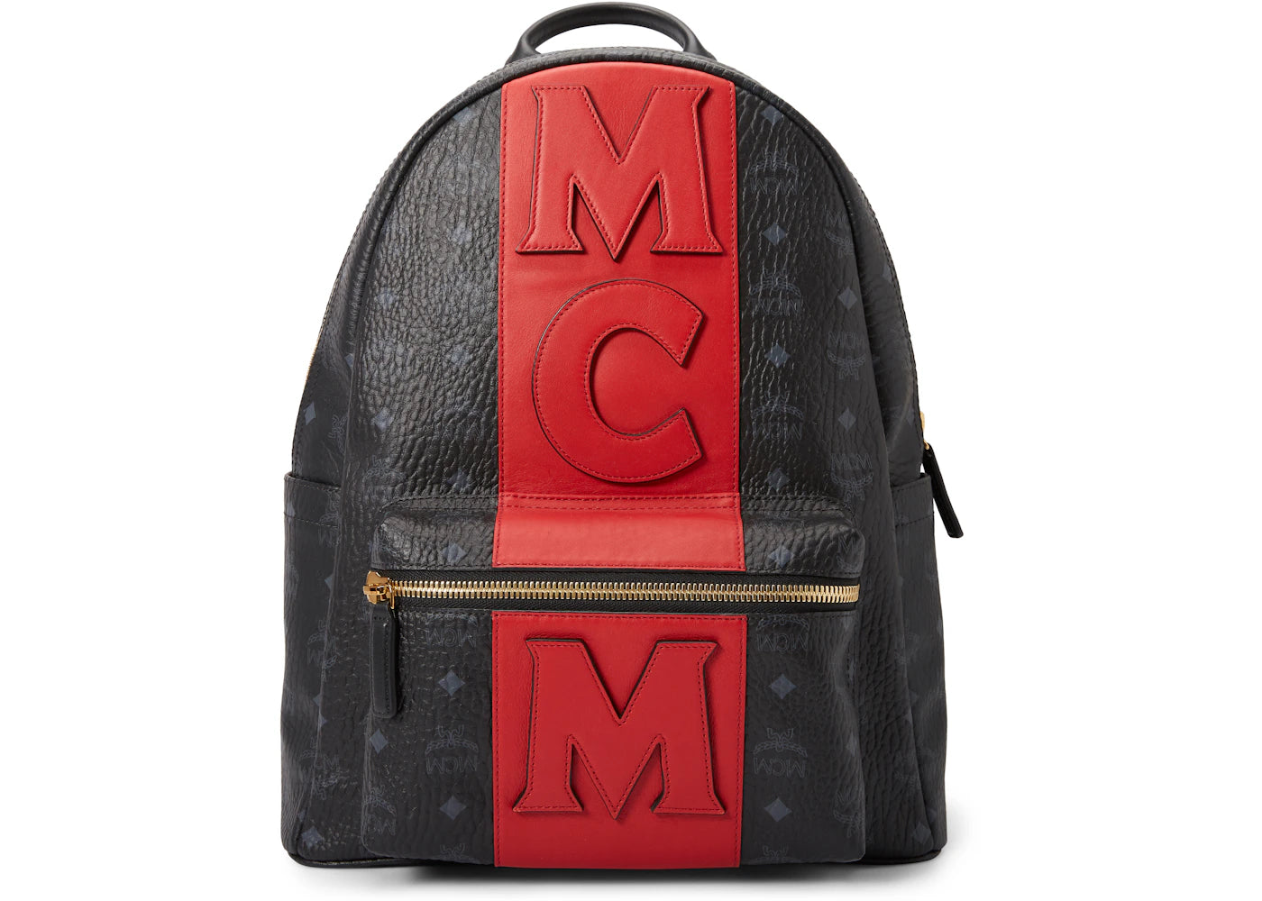 MCM Stark Backpack Visetos Logo Stripe Black/Red