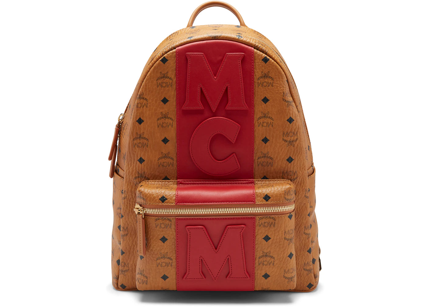 MCM Stark Backpack Visetos Logo Stripe Medium Cognac/Red