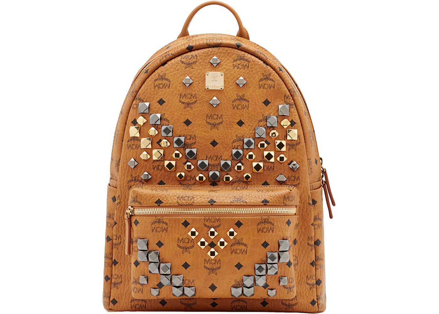 MCM Stark Backpack Visetos M Studs Medium Cognac