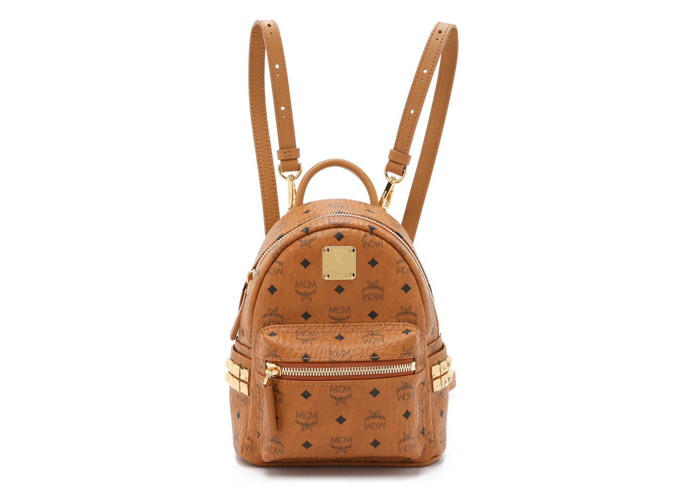 MCM Stark Backpack Visetos Side Studs Bebe Boo Cognac