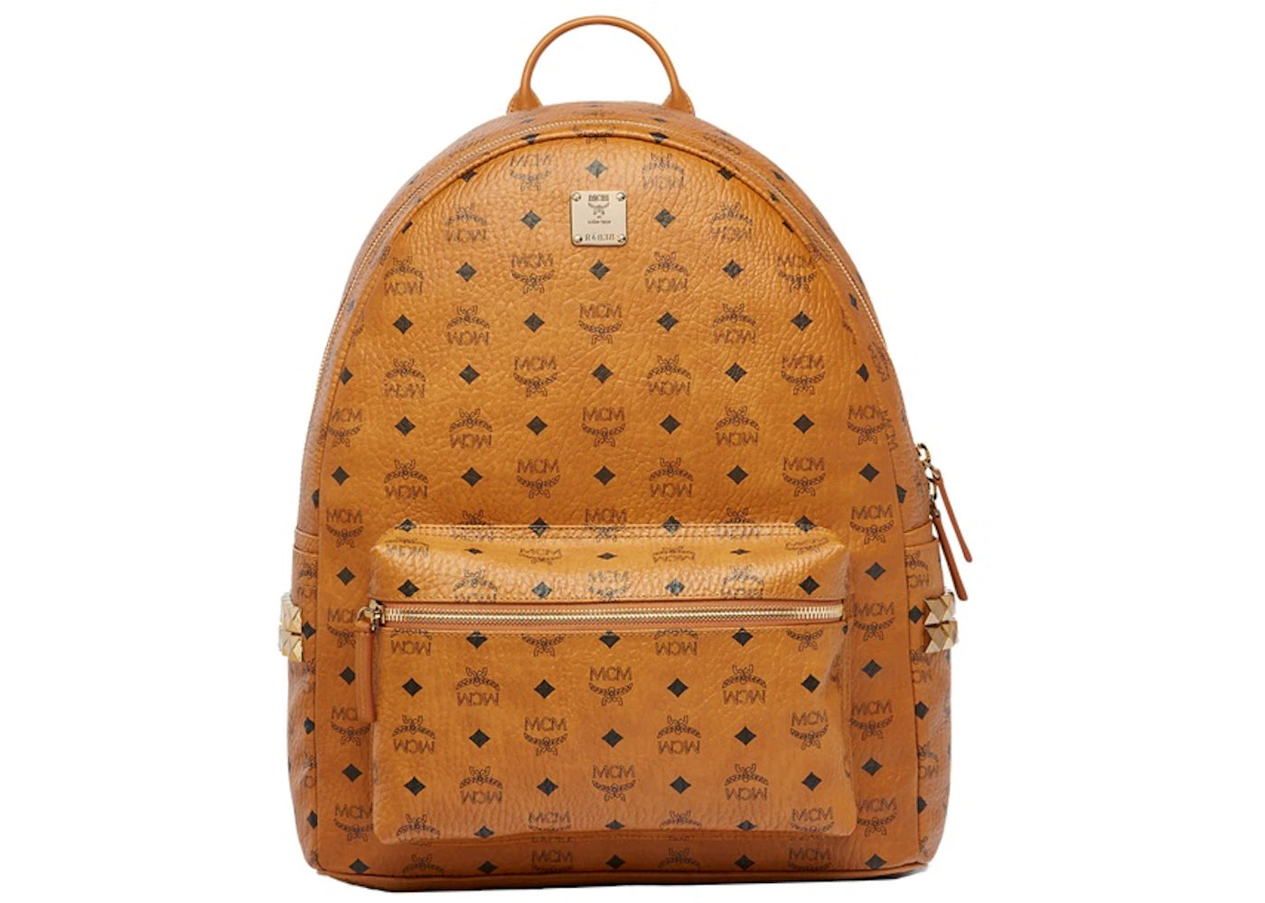 MCM Stark Backpack Visetos Side Studs Large Cognac