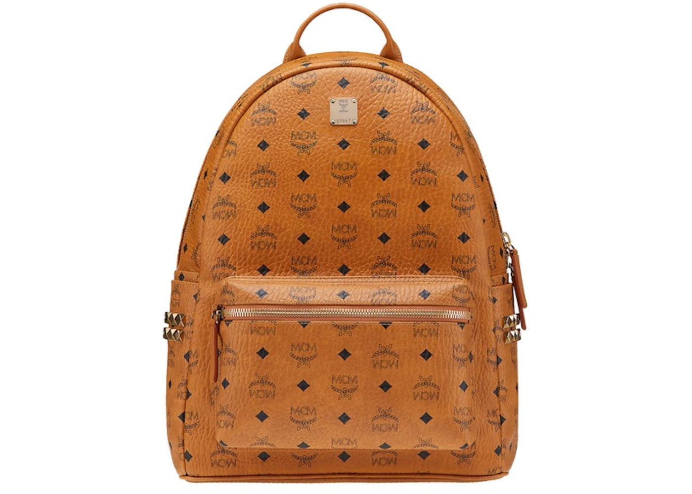 MCM Stark Backpack Visetos Side Studs Medium Cognac