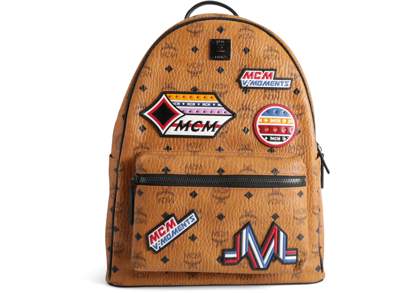 MCM Stark Backpack Visetos Victory Patches Medium Cognac