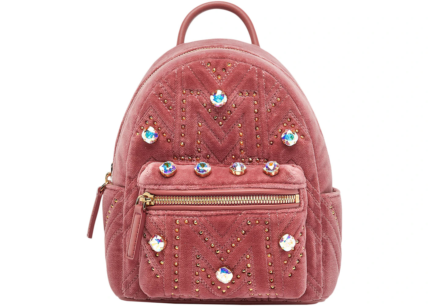 MCM Stark Bebe Boo Backpack Velvet Crystal Studs Quartz Pink
