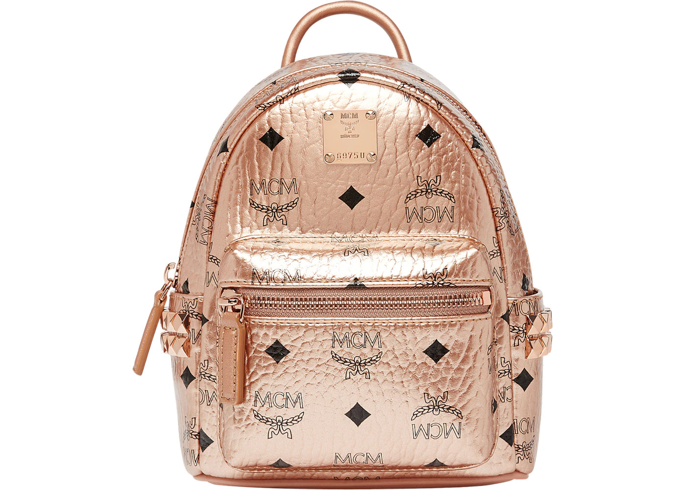 MCM Stark Bebe Boo Backpack Visetos Side Studs X-Mini Champagne Gold