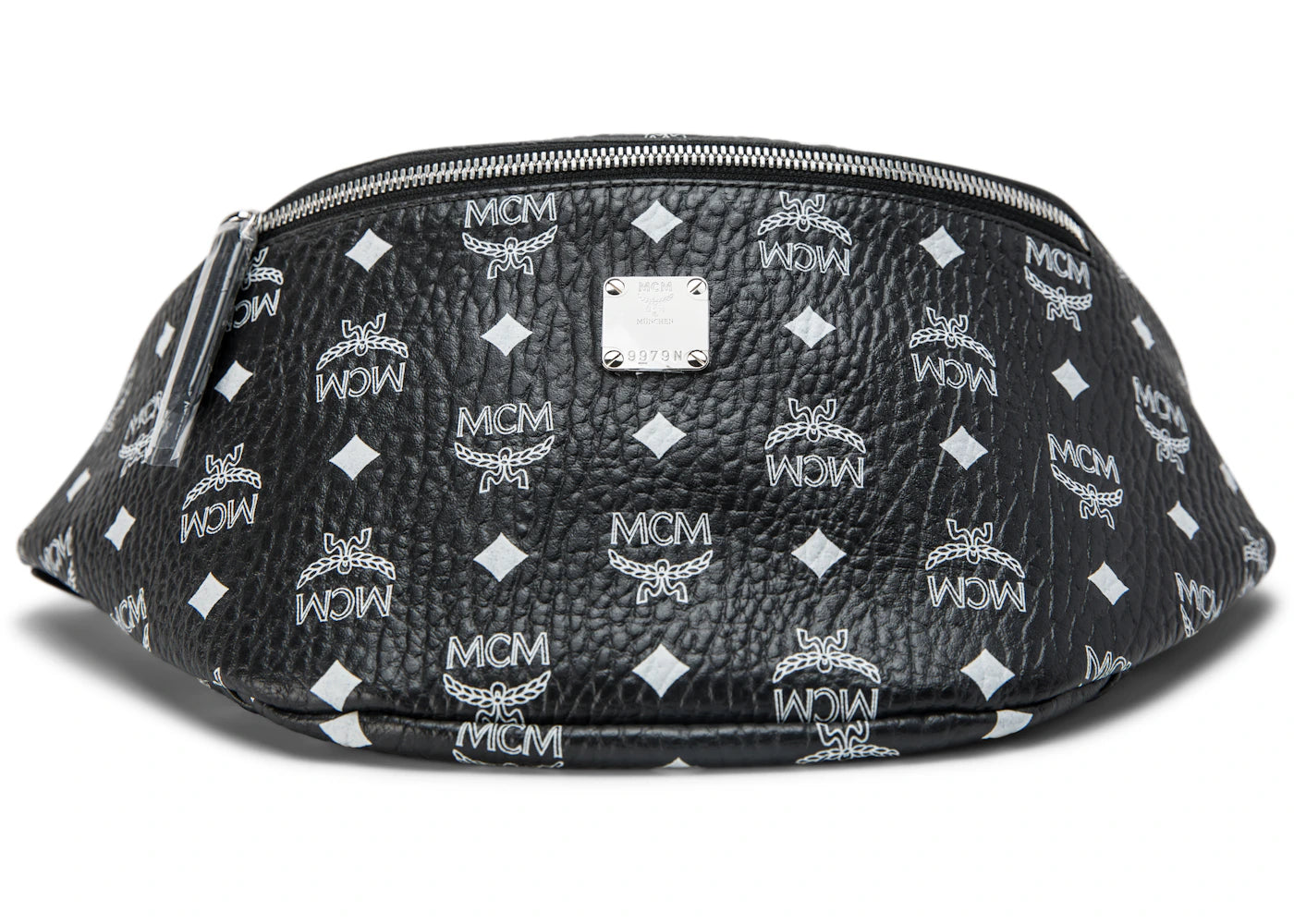 MCM Stark Belt Bag White Logo Medium Black