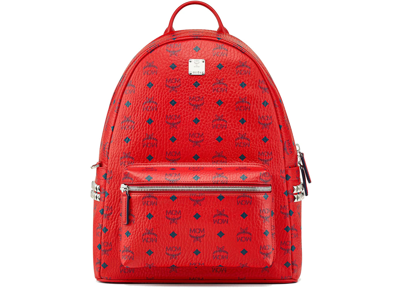 MCM Stark Side Studs Backpack Visetos Monogram Candy Red