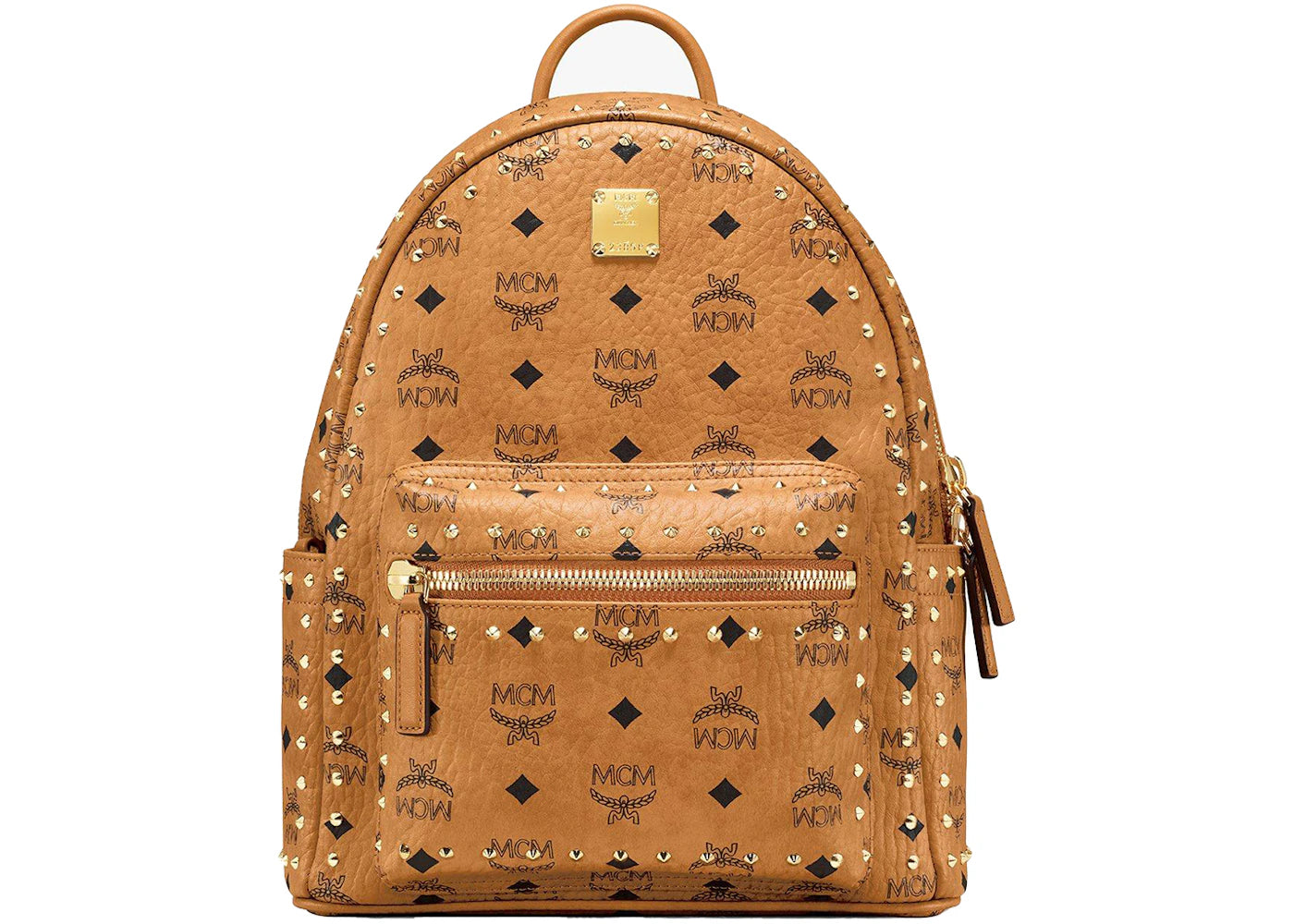 MCM Stark Studded Outline Backpack Visetos Cognac