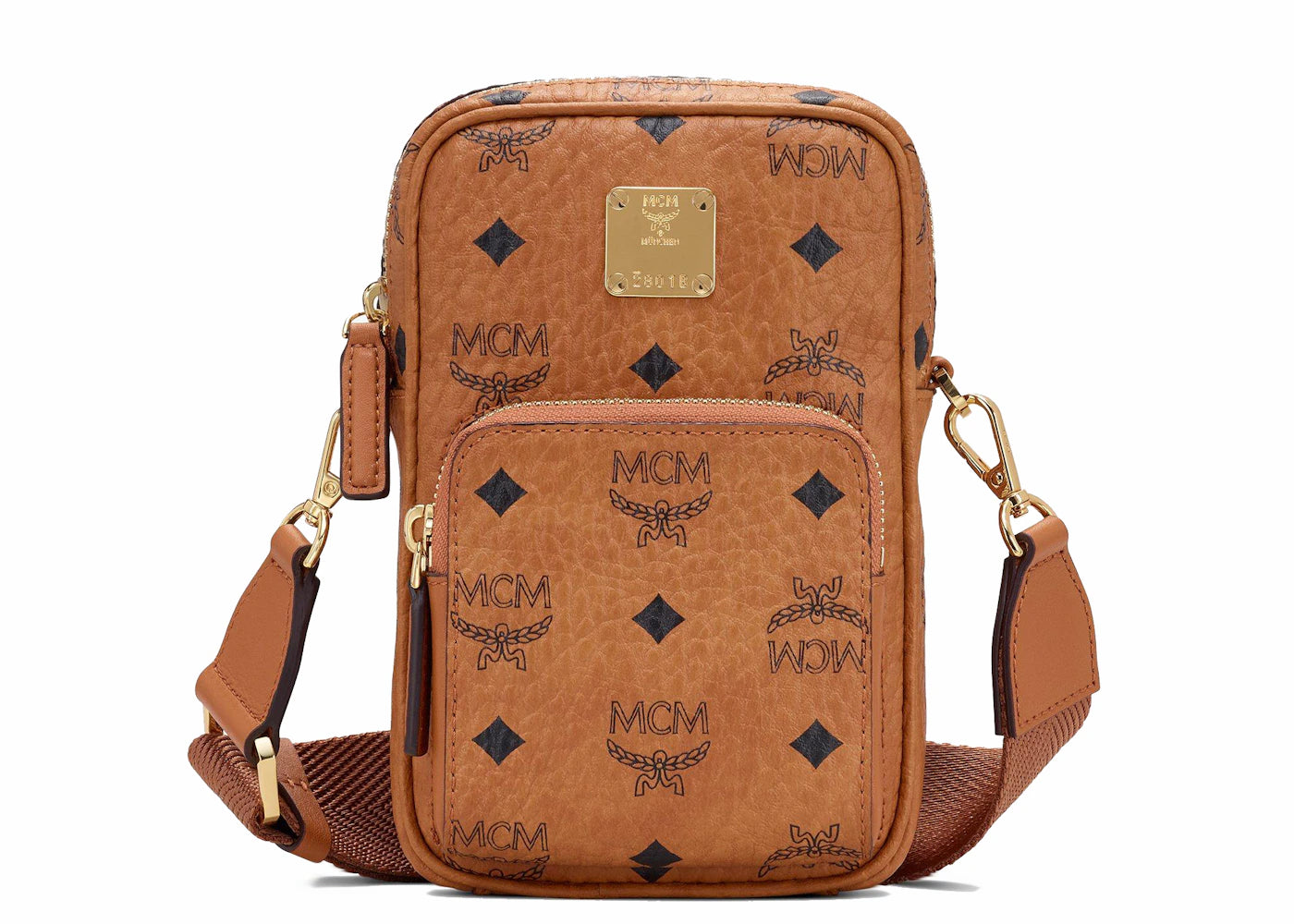 MCM Tech Crossbody Visetos Mini Cognac