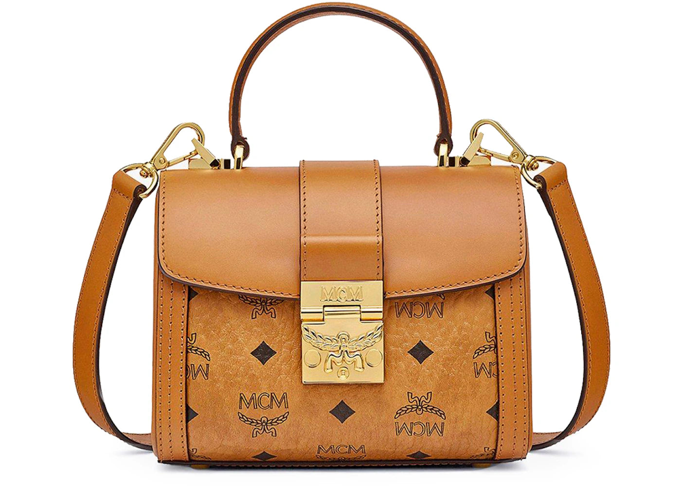 MCM Tracy Satchel Small Visetos Cognac