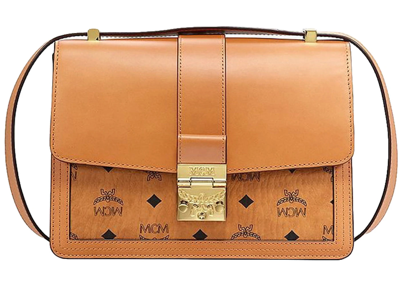 MCM Tracy Shoulder Bag Medium Visetos Cognac